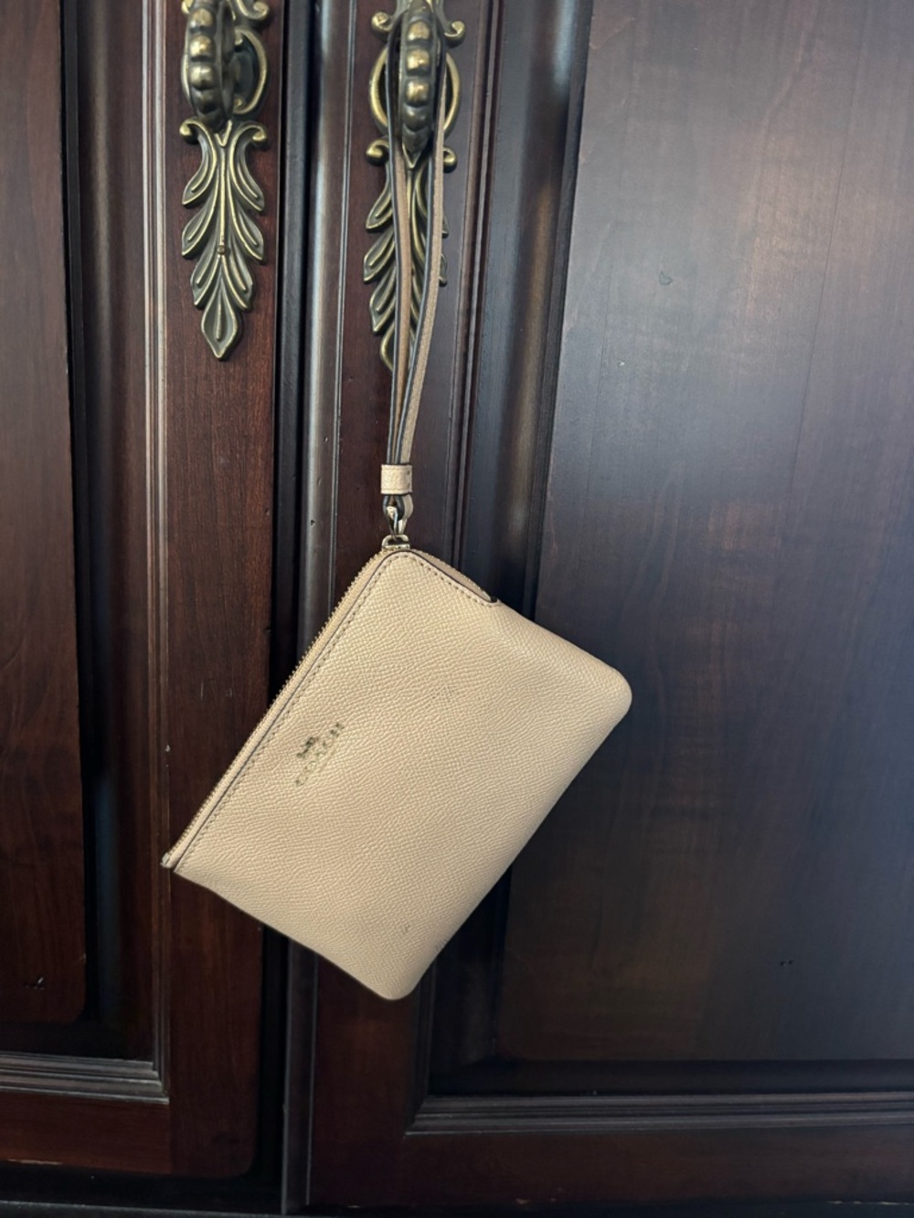 COACH  Leather Wristlet Clutch - Neutral Beige